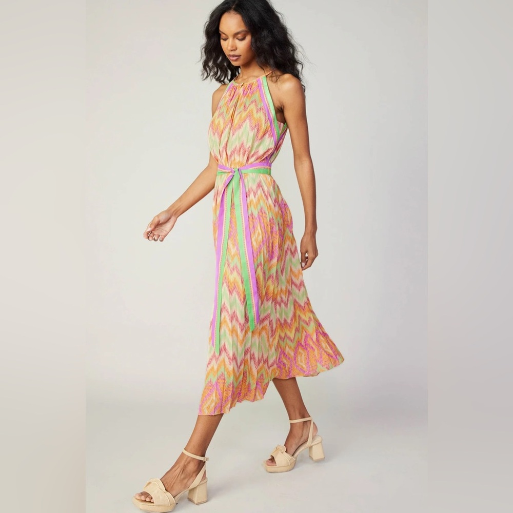 Current Air Printed Halter Neck Rainbow Pleated D… - image 1